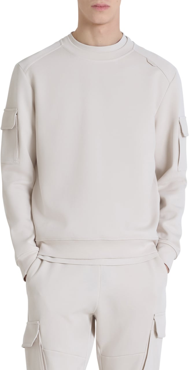 Antony Morato SWEATSHIRT REGULAR FIT IN INTERLOCK COTTON BLEND FABRIC WITH LOGOED RUBBER FLAG Beige