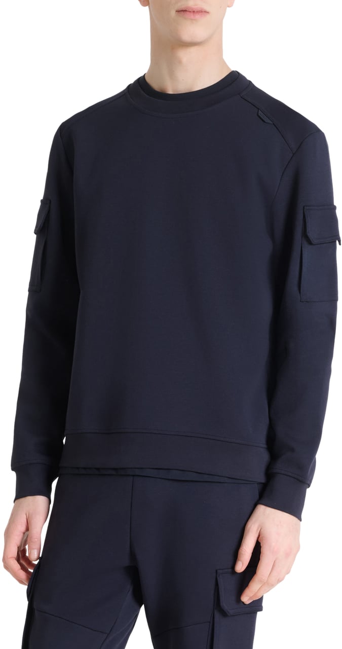 Antony Morato SWEATSHIRT REGULAR FIT IN INTERLOCK COTTON BLEND FABRIC WITH LOGOED RUBBER FLAG Blauw