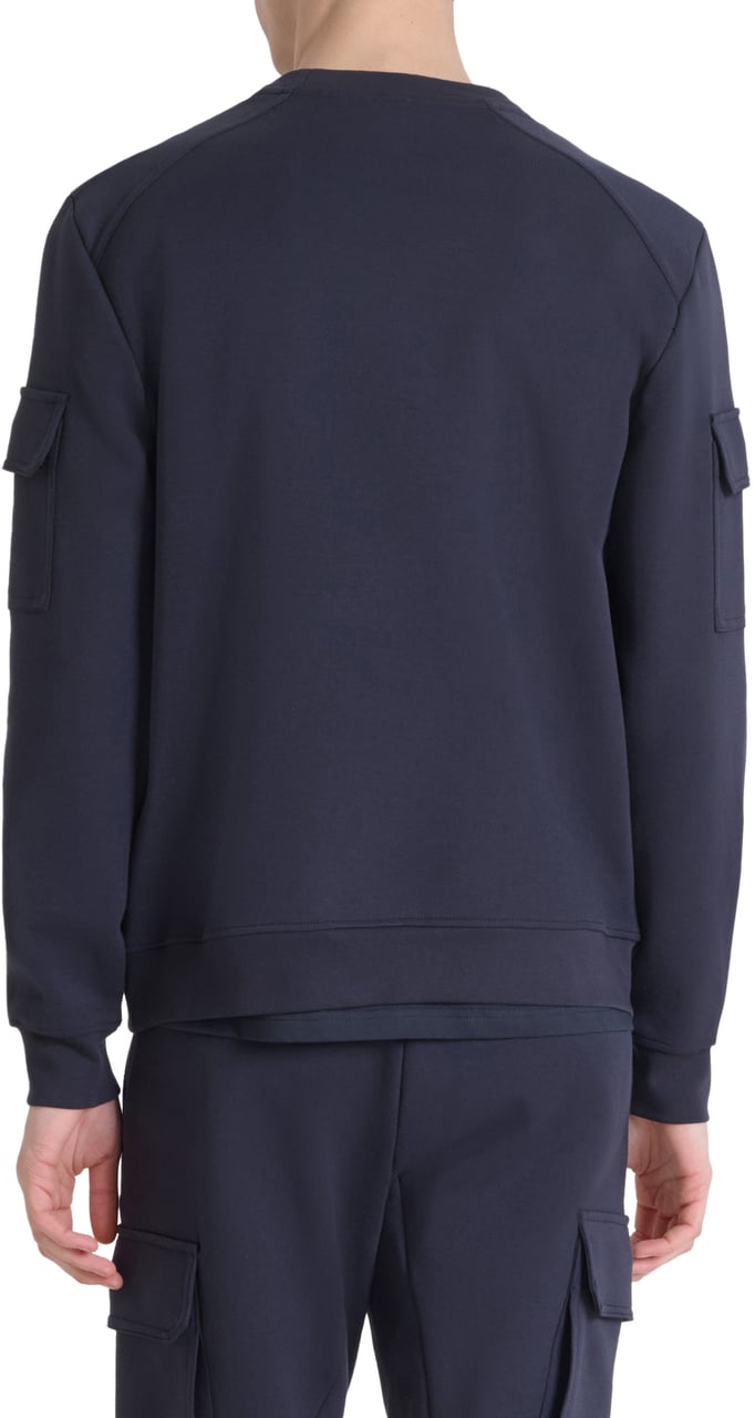 Antony Morato SWEATSHIRT REGULAR FIT IN INTERLOCK COTTON BLEND FABRIC WITH LOGOED RUBBER FLAG Blauw