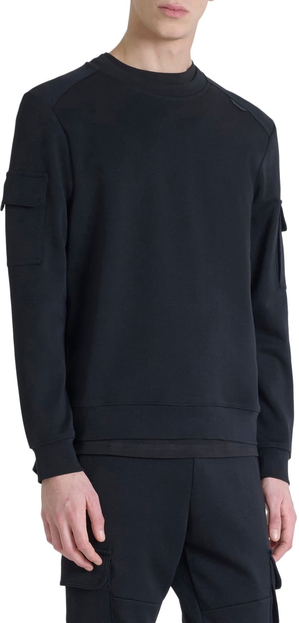 Antony Morato SWEATSHIRT REGULAR FIT IN INTERLOCK COTTON BLEND FABRIC WITH LOGOED RUBBER FLAG Zwart