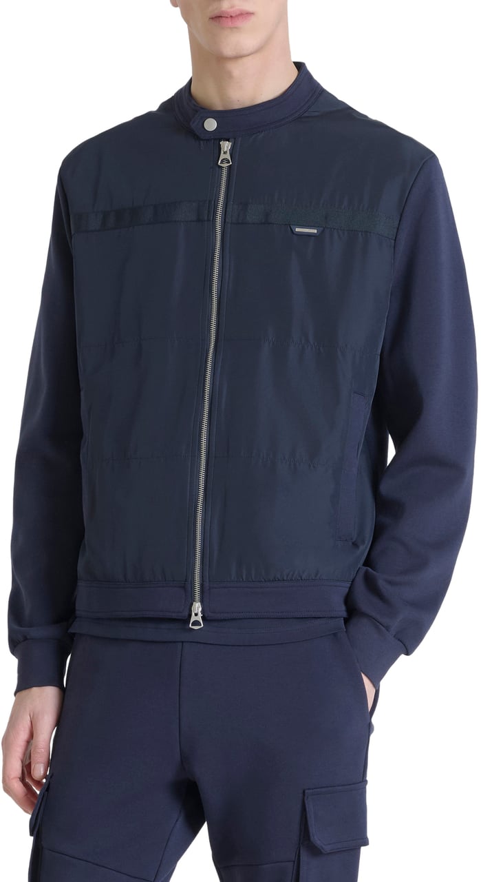 Antony Morato SWEATSHIRT REGULAR FIT IN INTERLOCK COTTON BLEND FABRIC WITH TECHNO FABRIC AS CONTRAST Blauw