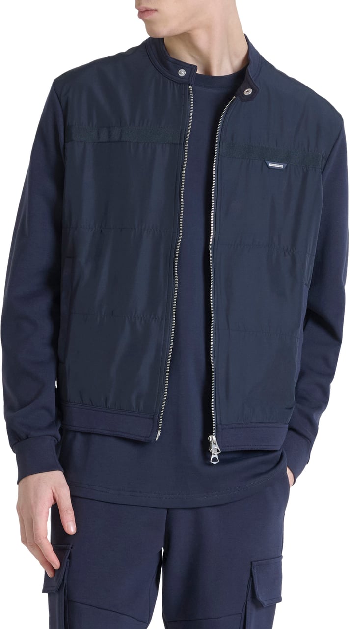 Antony Morato SWEATSHIRT REGULAR FIT IN INTERLOCK COTTON BLEND FABRIC WITH TECHNO FABRIC AS CONTRAST Blauw