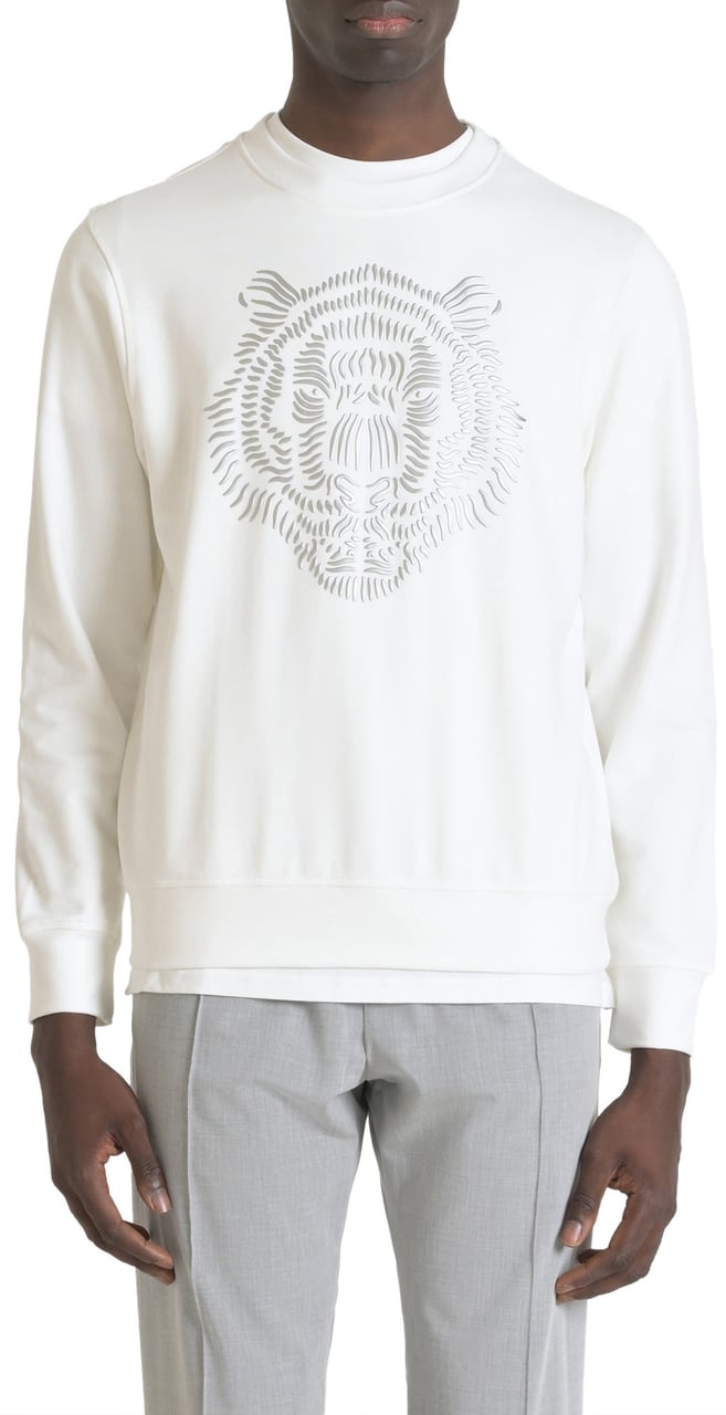Antony Morato SWEATSHIRT REGULAR FIT IN SUSTAINABLE COTTON BLEND FABRIC WITH SILVER REFLECTIVE PRINT Beige