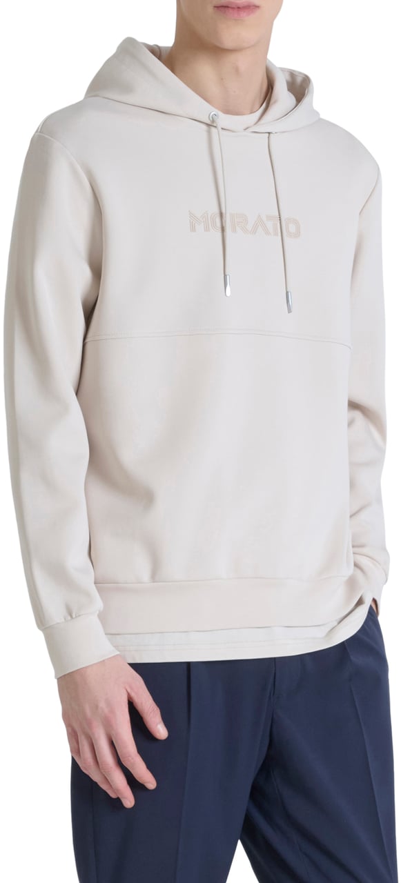 Antony Morato HOODIE RELAXED FIT IN INTERLOCK COTTON BLEND FABRIC WITH LOGO FOAM PRINT Beige