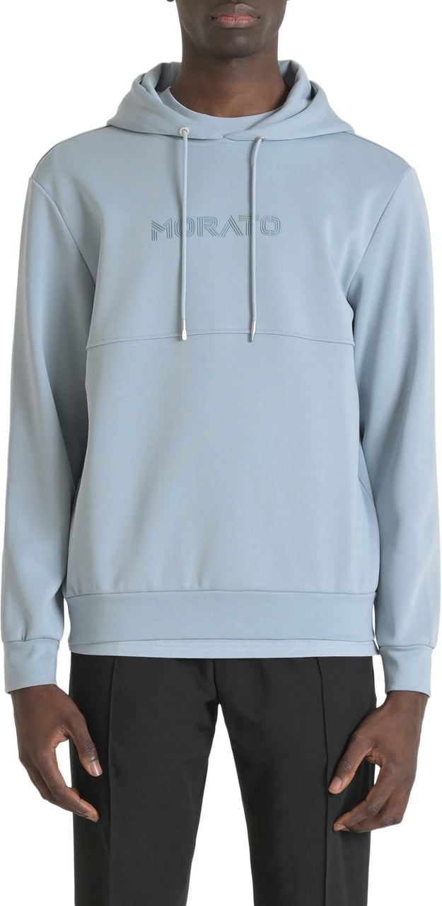 Antony Morato HOODIE RELAXED FIT IN INTERLOCK COTTON BLEND FABRIC WITH LOGO FOAM PRINT Blauw