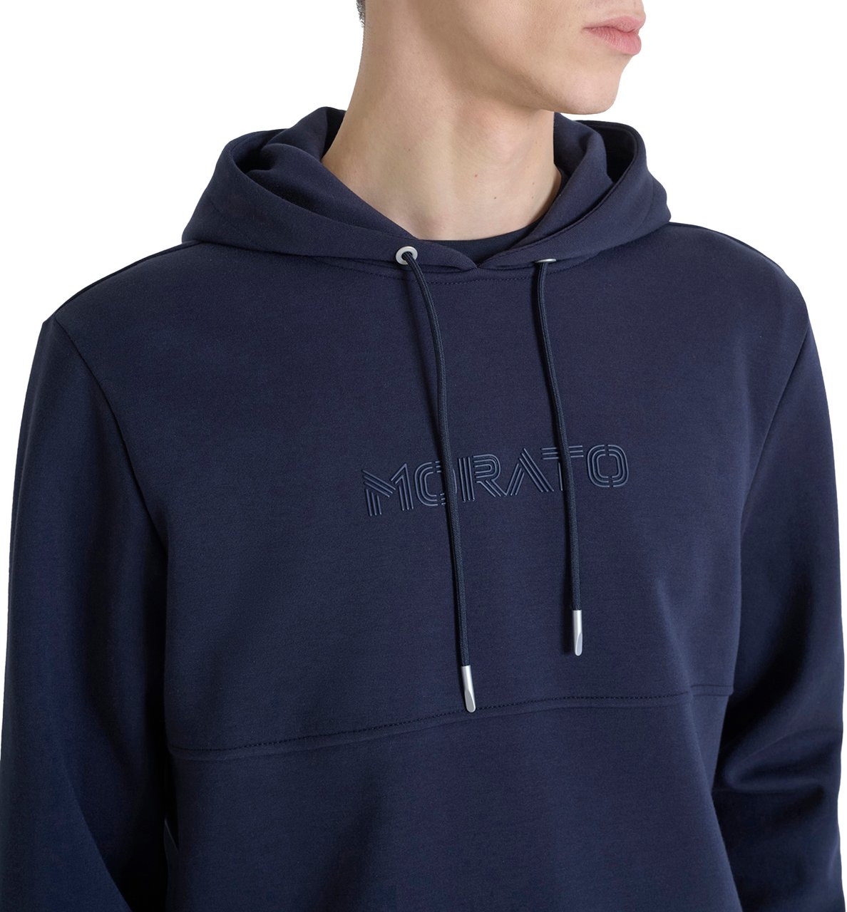 Antony Morato HOODIE RELAXED FIT IN INTERLOCK COTTON BLEND FABRIC WITH LOGO FOAM PRINT Blauw