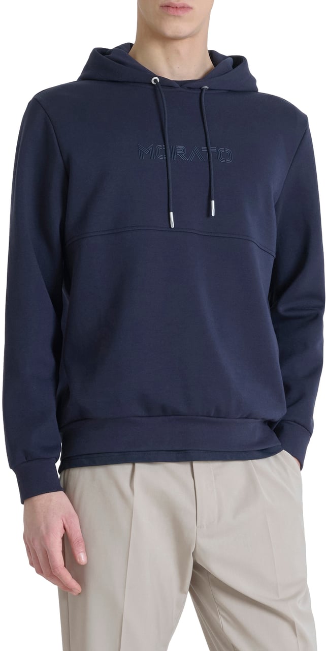 Antony Morato HOODIE RELAXED FIT IN INTERLOCK COTTON BLEND FABRIC WITH LOGO FOAM PRINT Blauw