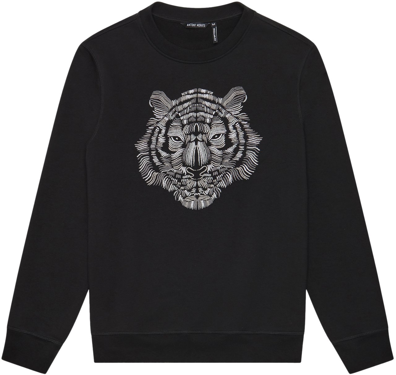 Antony Morato SWEATSHIRT REGULAR FIT IN SUSTAINABLE COTTON BLEND FABRIC WITH TIGER PRINT SPONGE EFFECT Zwart