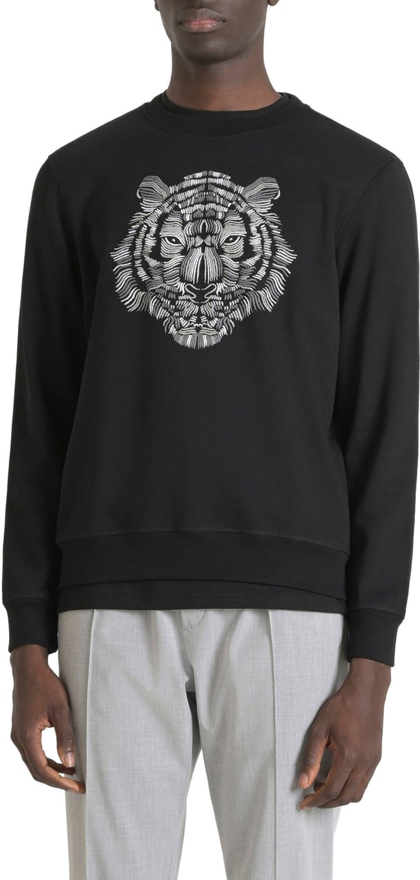 Antony Morato SWEATSHIRT REGULAR FIT IN SUSTAINABLE COTTON BLEND FABRIC WITH TIGER PRINT SPONGE EFFECT Zwart