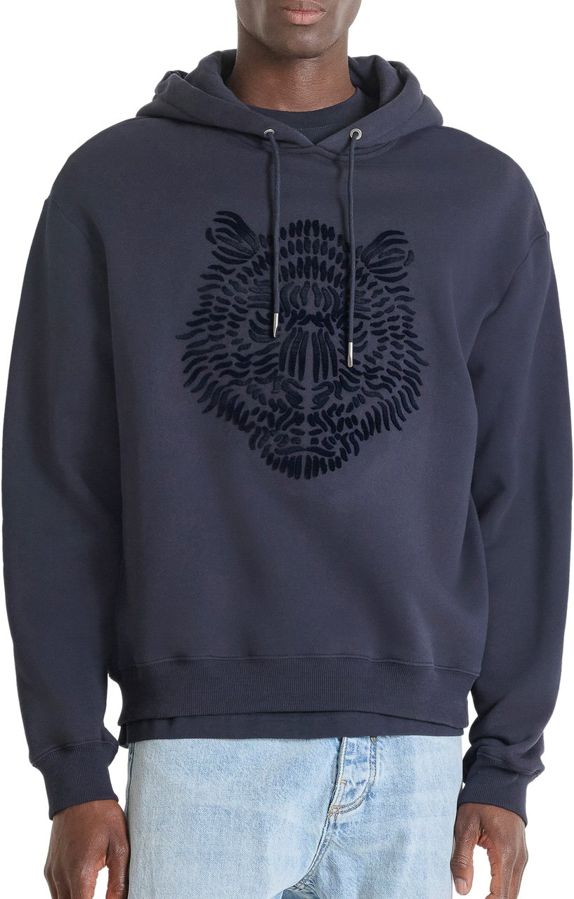 Antony Morato HOODIE BOXY NEUTER FABRIC WITH TIGER PRINT Blauw