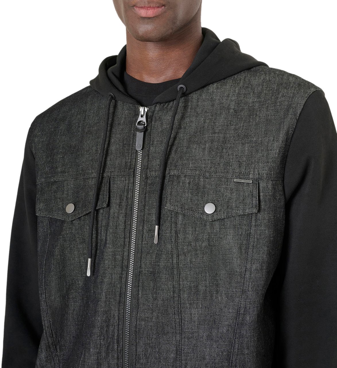 Antony Morato HODIE REGULAR FIT FLEECE WITH CONTRAST DENIM FABRIC WITH LOGO PLAQUETTE Zwart