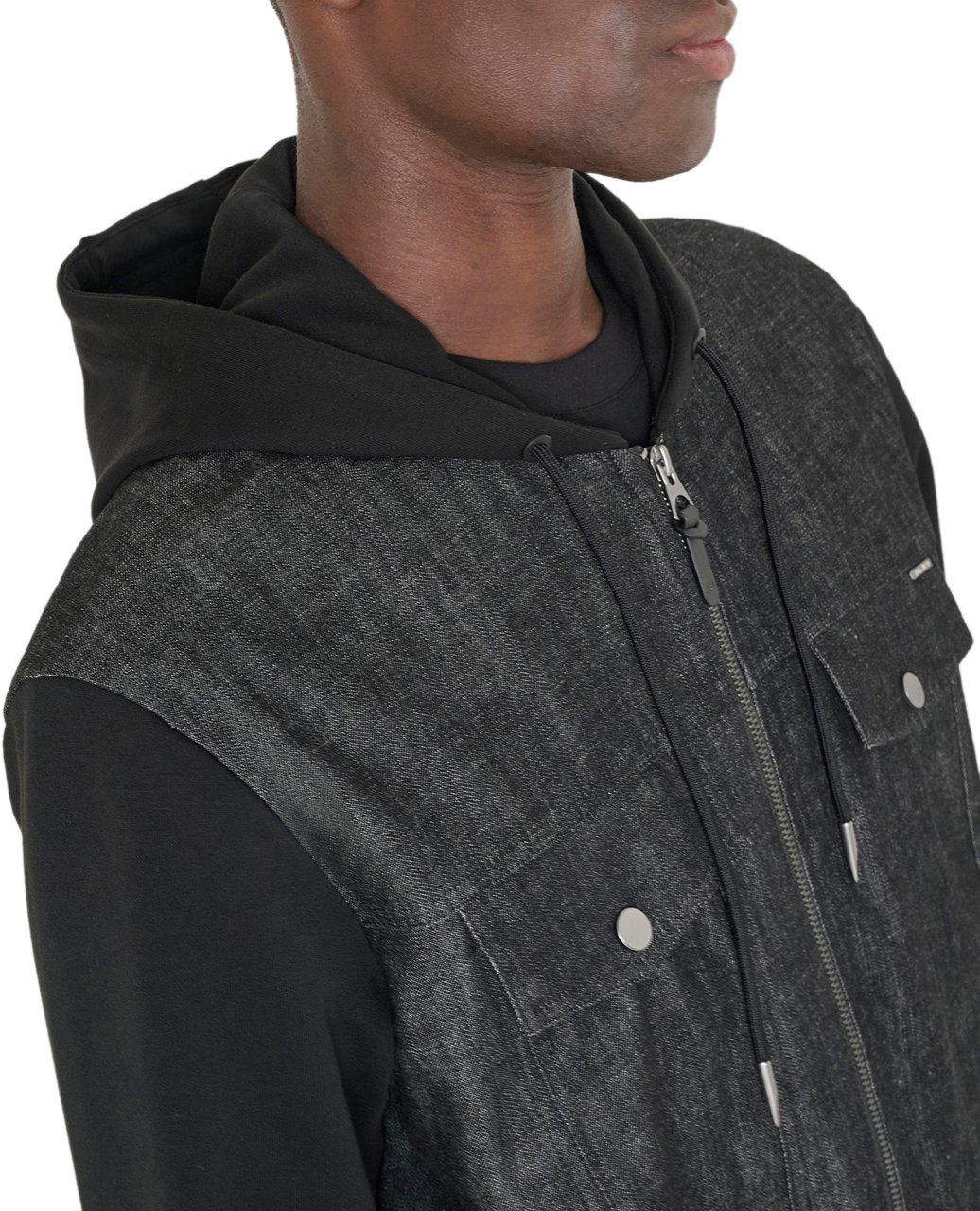 Antony Morato HODIE REGULAR FIT FLEECE WITH CONTRAST DENIM FABRIC WITH LOGO PLAQUETTE Zwart