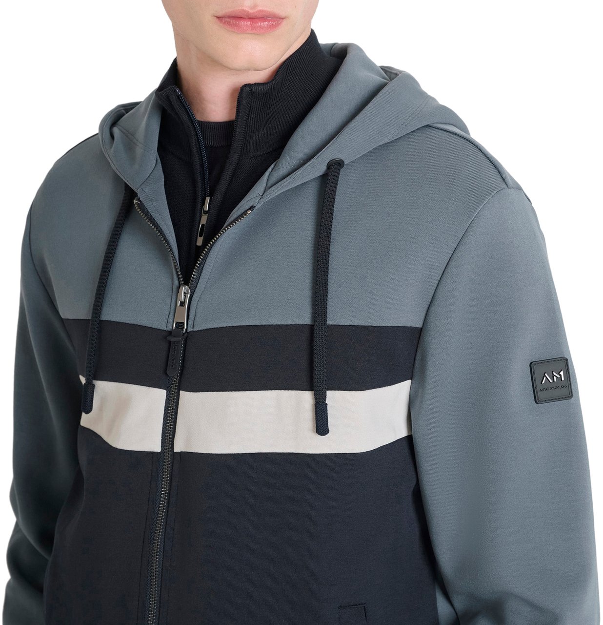 Antony Morato HOODIE REGULAR FIT  WITH LOGOED BADGE ON RUBBER PATCH Blauw