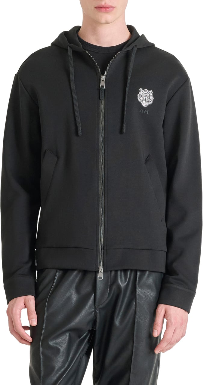 Antony Morato HOODIE REGULAR FIT WITH RUBBER TIGER PATCH Zwart