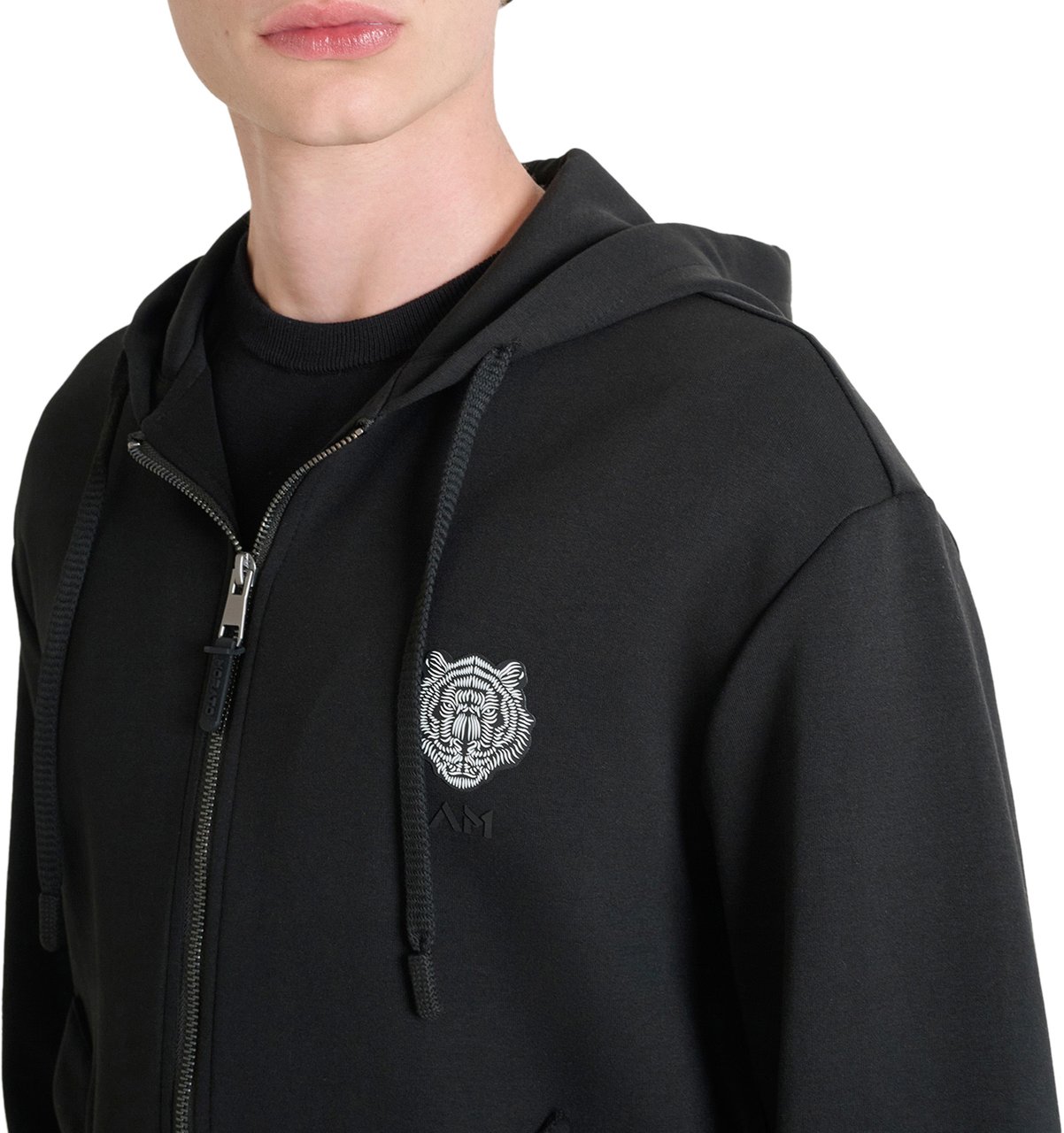 Antony Morato HOODIE REGULAR FIT WITH RUBBER TIGER PATCH Zwart