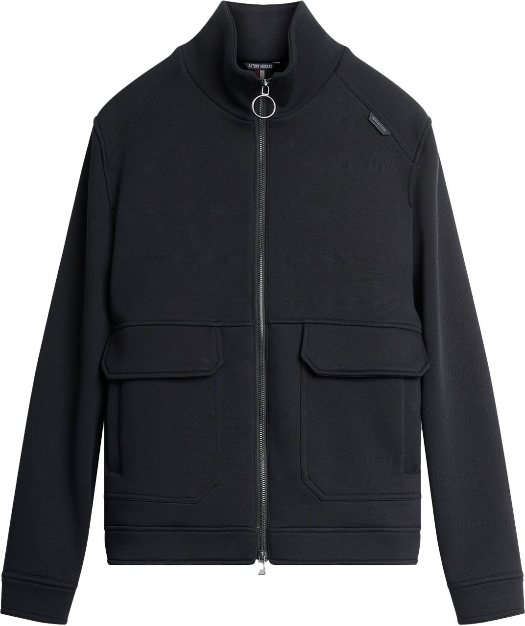 Antony Morato SWEATSHIRT REGULAR FIT IN DOBBY STRETCH SCUBA COTTON BLEND FABRIC WITH METAL LOGO ON RUBBER PATCH Zwart