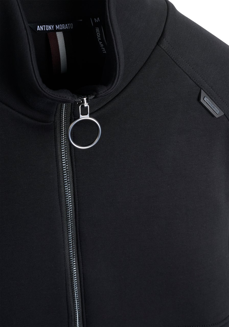 Antony Morato SWEATSHIRT REGULAR FIT IN DOBBY STRETCH SCUBA COTTON BLEND FABRIC WITH METAL LOGO ON RUBBER PATCH Zwart