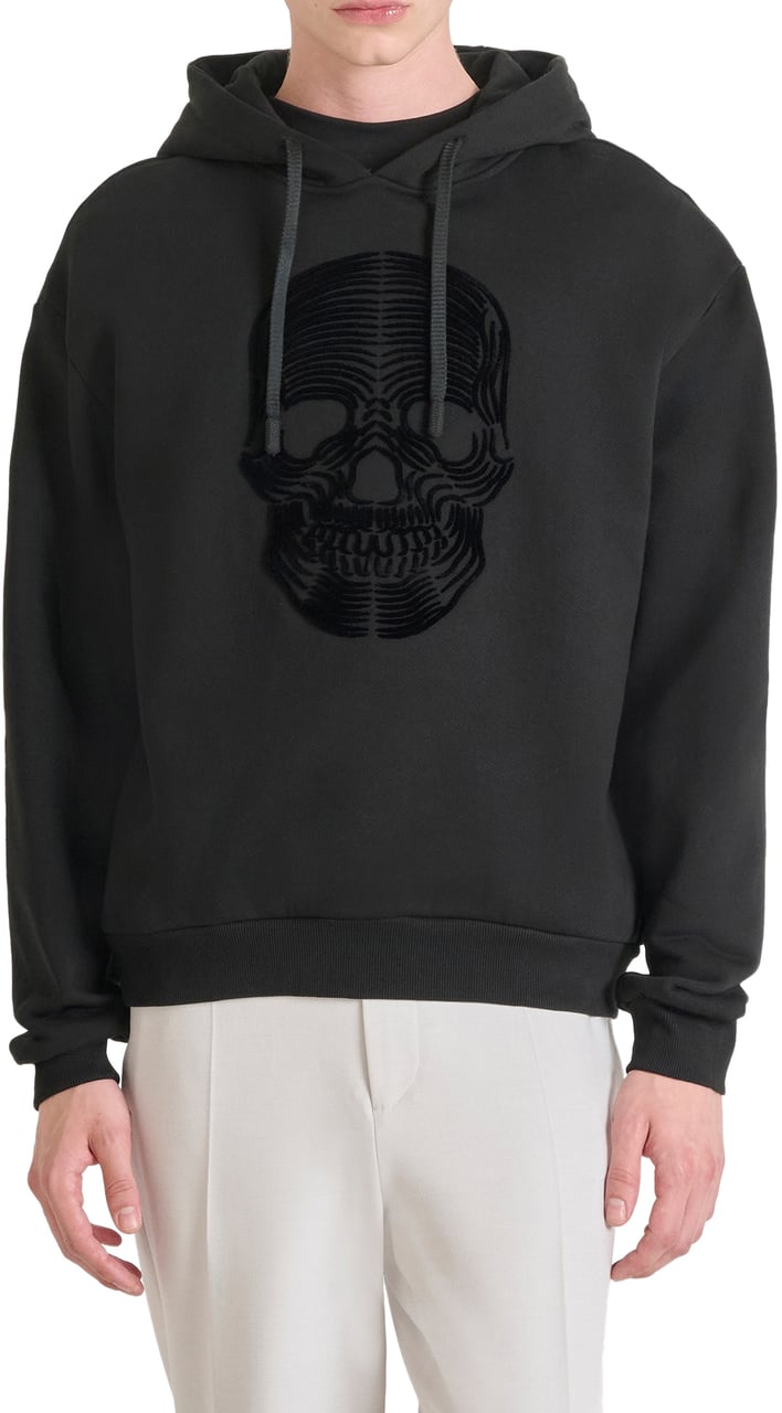 Antony Morato HOODIE BOXY FIT WITH SKULL SPONGE PRINT Zwart