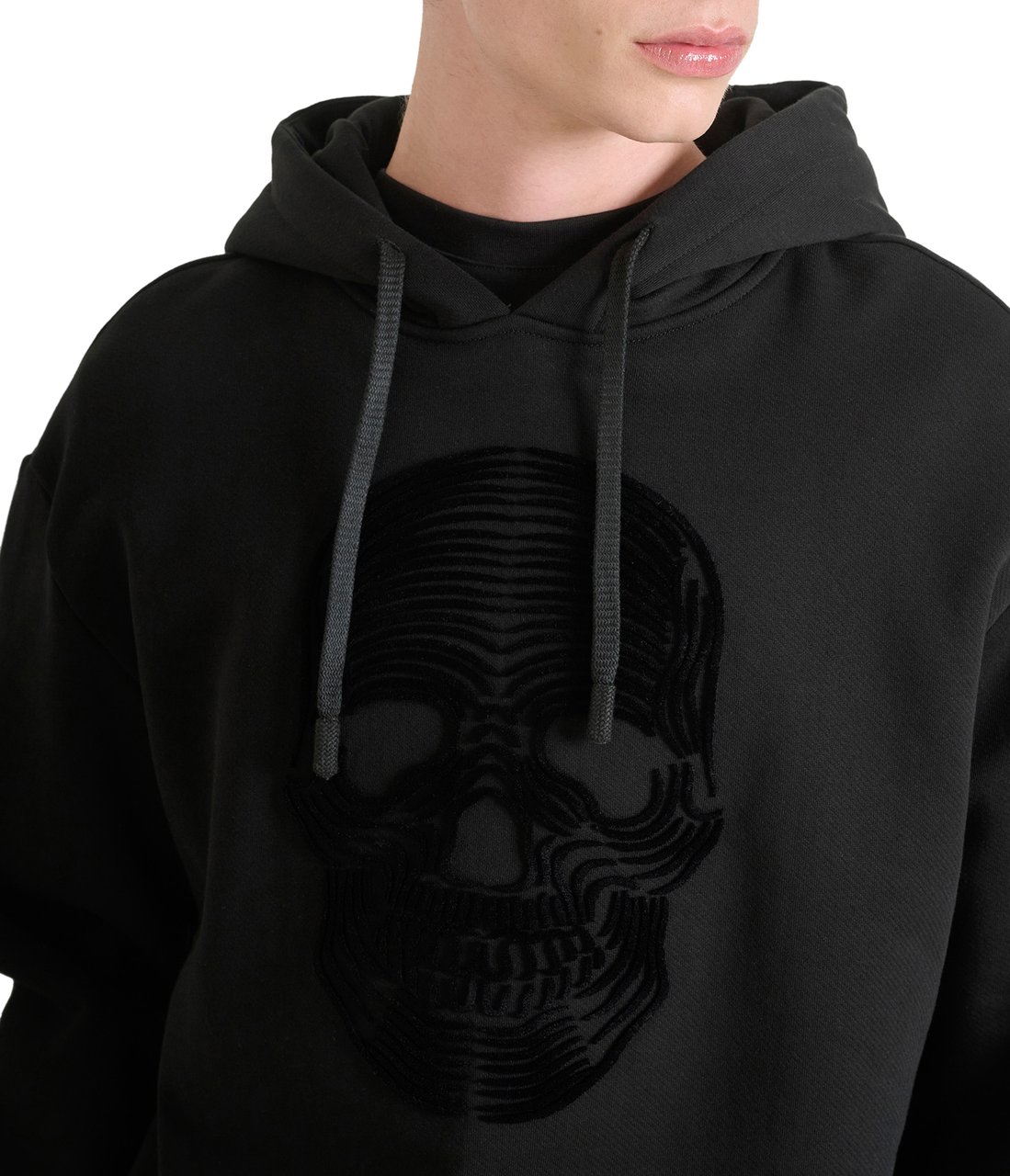 Antony Morato HOODIE BOXY FIT WITH SKULL SPONGE PRINT Zwart