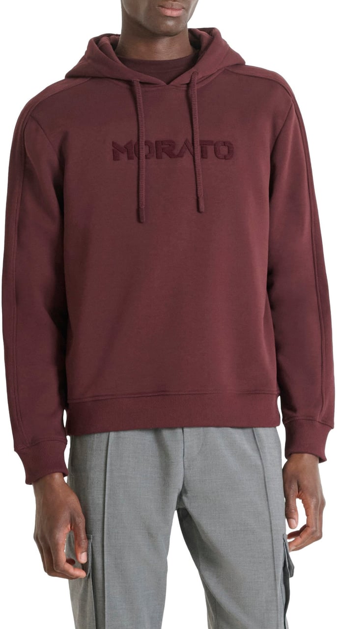 Antony Morato HOODIE RELAXED FIT WITH SPONGE LOGO PRINT Rood