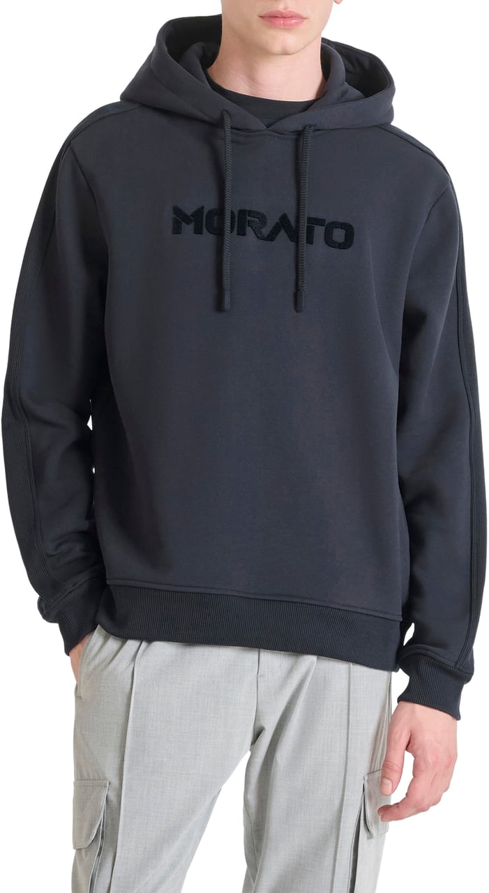 Antony Morato HOODIE RELAXED FIT WITH SPONGE LOGO PRINT Blauw