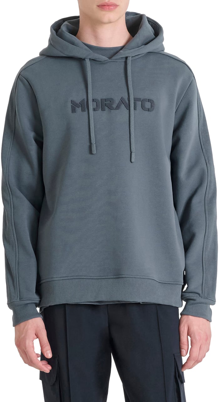 Antony Morato HOODIE RELAXED FIT WITH SPONGE LOGO PRINT Blauw