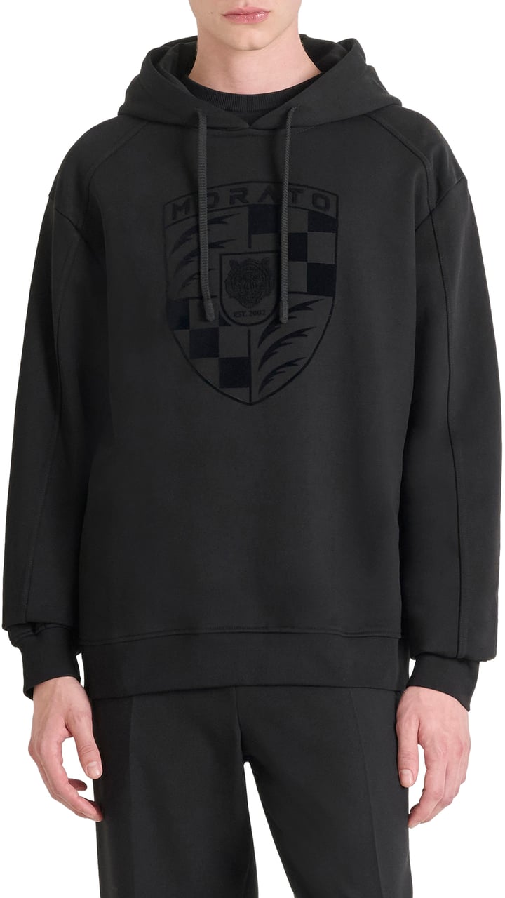Antony Morato HOODIE RELAXED FIT AND FLOCK LOGO PRINT Zwart