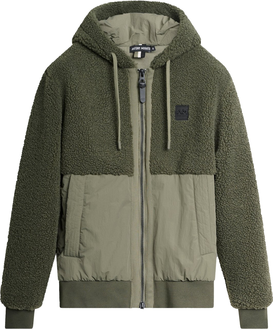 Antony Morato HOODIE RELAXED FIT IN FAUX FUR FABRIC WITH CRINCKLE NYLON FABRIC AS CONTRAST AND METAL LOGO Groen