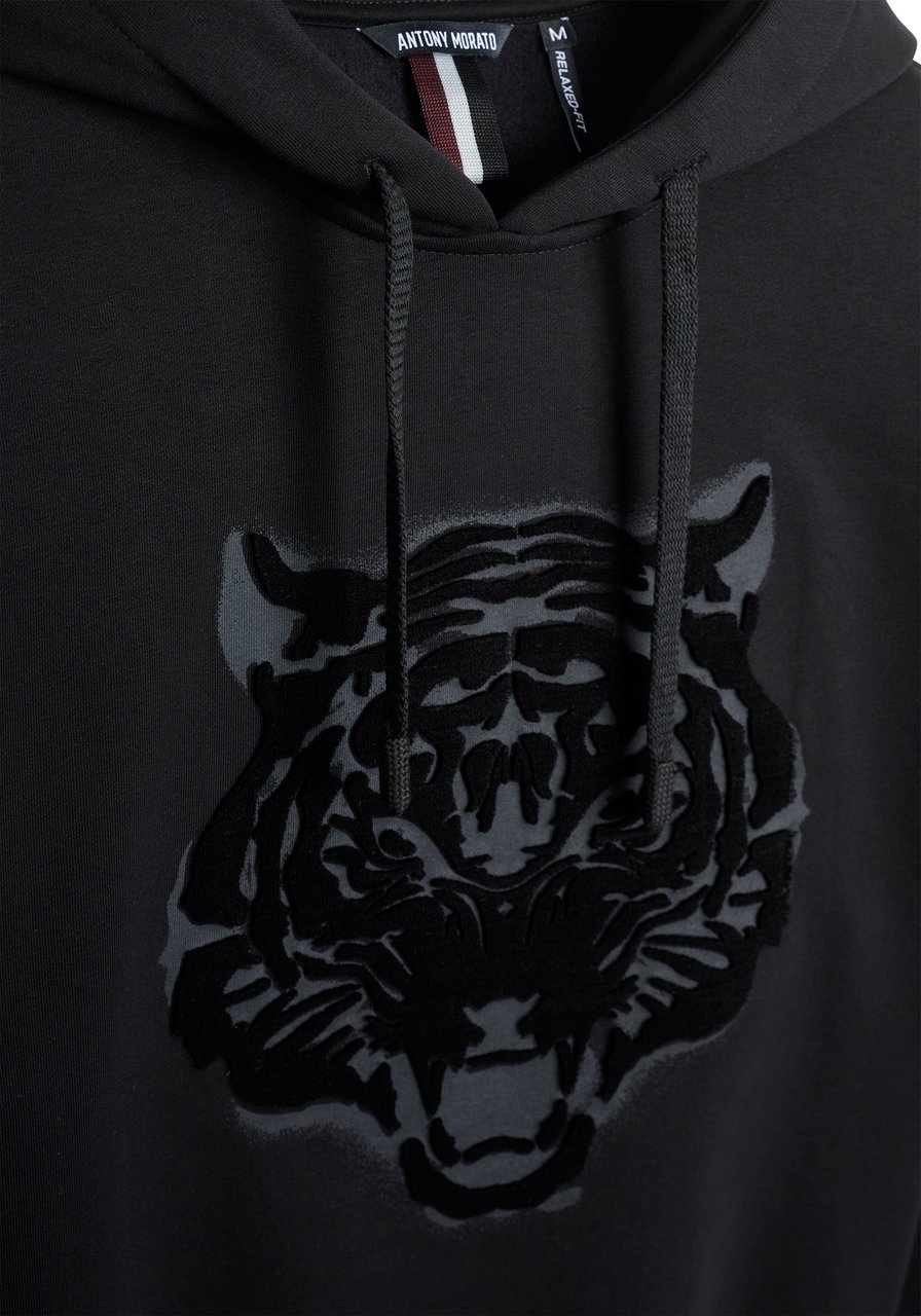 Antony Morato HOODIE RELAXED FIT  WITH MATT PLASTIC AND FLOCK PRINT Zwart