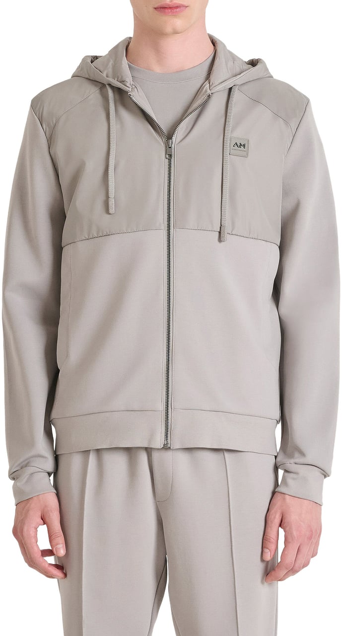 Antony Morato HOODIE REGULAR FIT WITH TECHNO FABRIC AS CONTRAST AND LOGOED PATCH Grijs