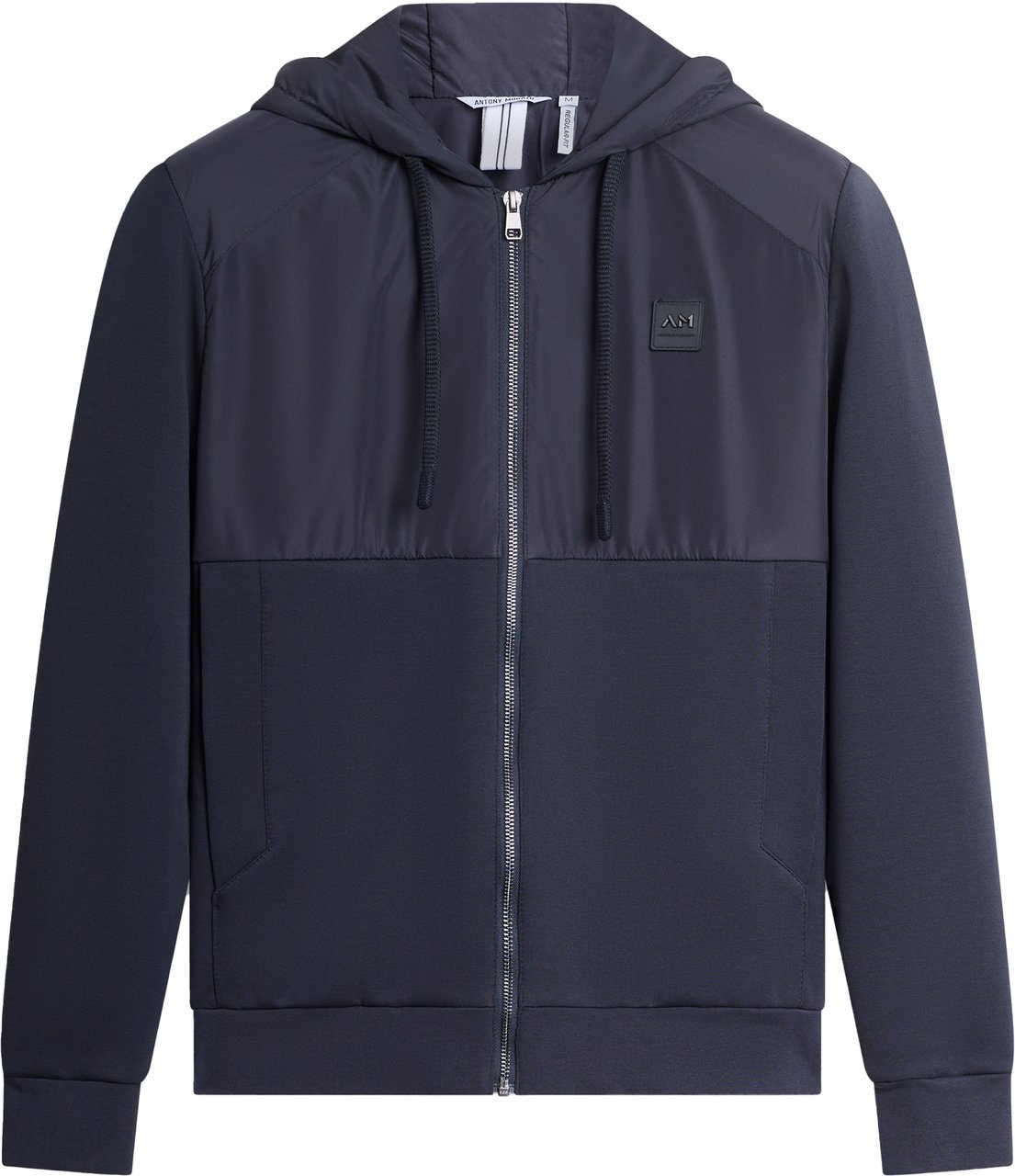 Antony Morato HOODIE REGULAR FIT IN INTERLOCK COTTON BLEND FABRIC WITH TECHNO FABRIC AS CONTRAST AND LOGOED PATCH Blauw