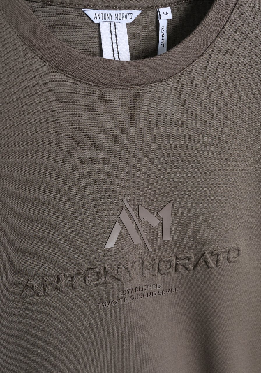 Antony Morato SWEATSHIRT SLIM FIT IN INTERLOCK COTTON BLEND FABRIC MATT PLASTIC AND EMBOSSED LOGO PRINT Groen