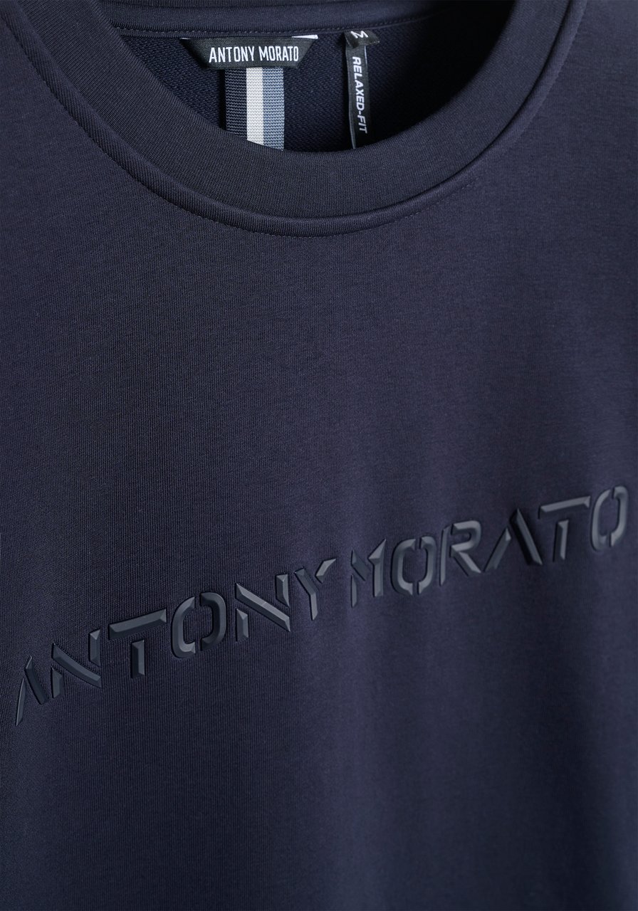 Antony Morato SWEATSHIRT REGULAR FIT WITH RUBBER DIAMOND LOGO PRINT Blauw