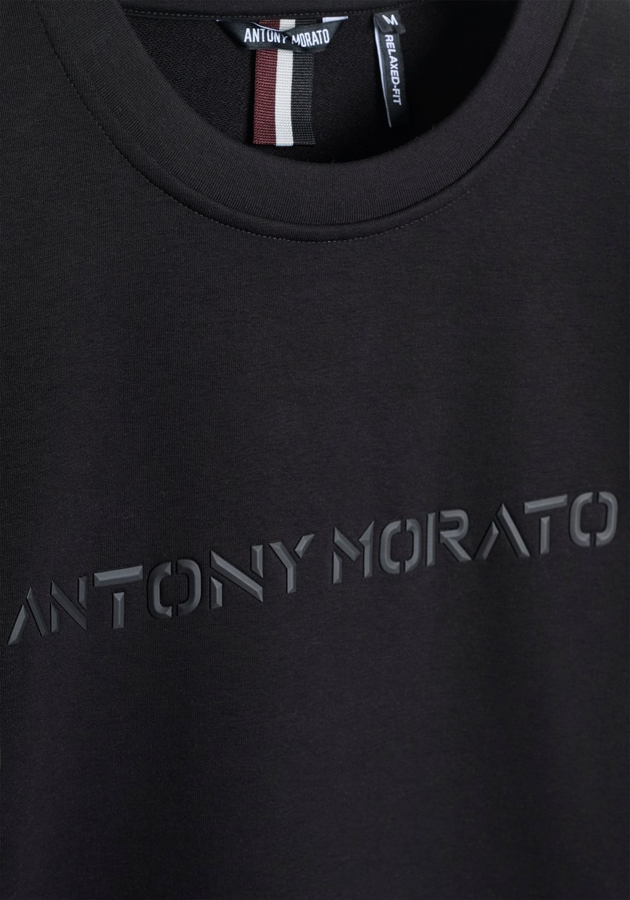 Antony Morato SWEATSHIRT REGULAR FIT WITH RUBBER DIAMOND LOGO PRINT Zwart