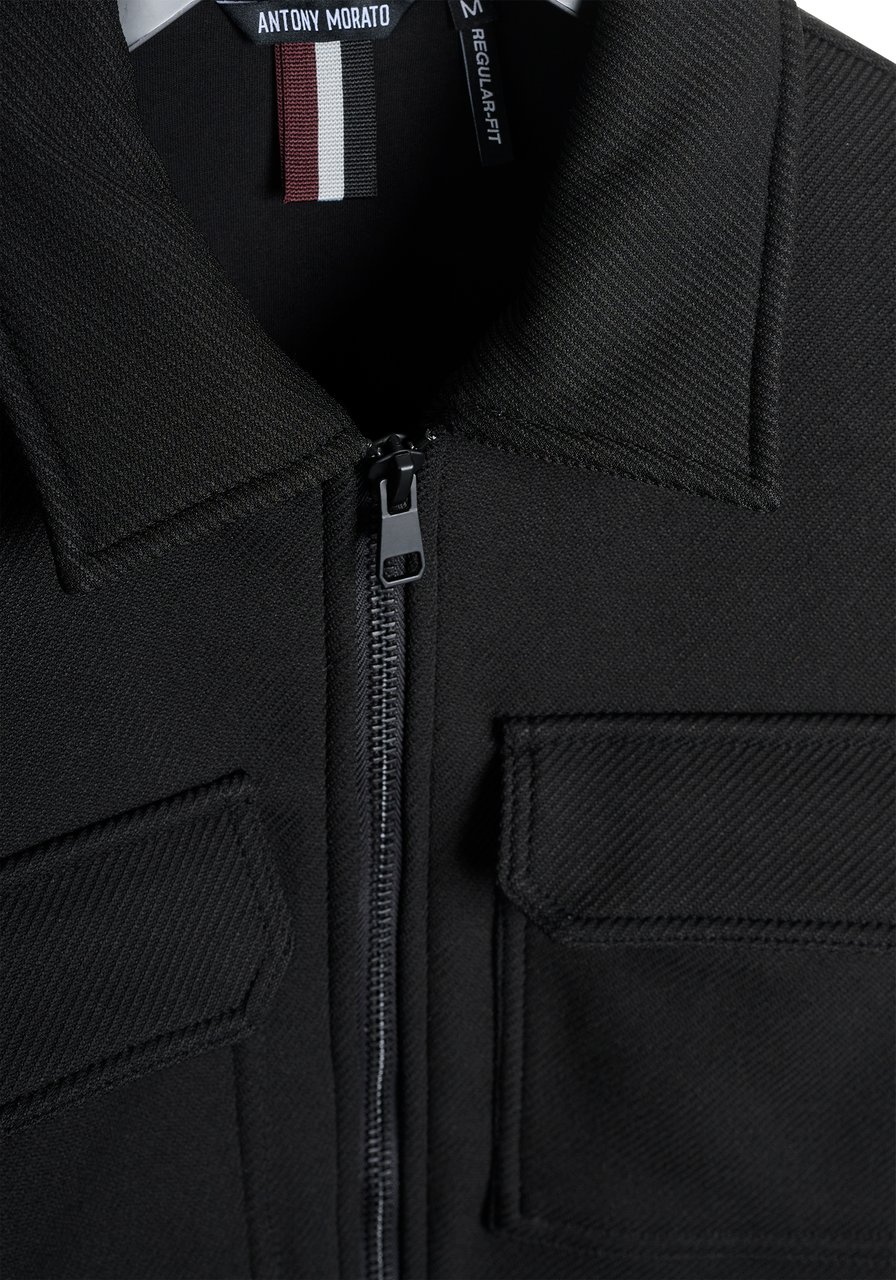 Antony Morato SWEATSHIRT REGULAR FIT TWILL MOTIF WITH LOGOED BADGE Zwart