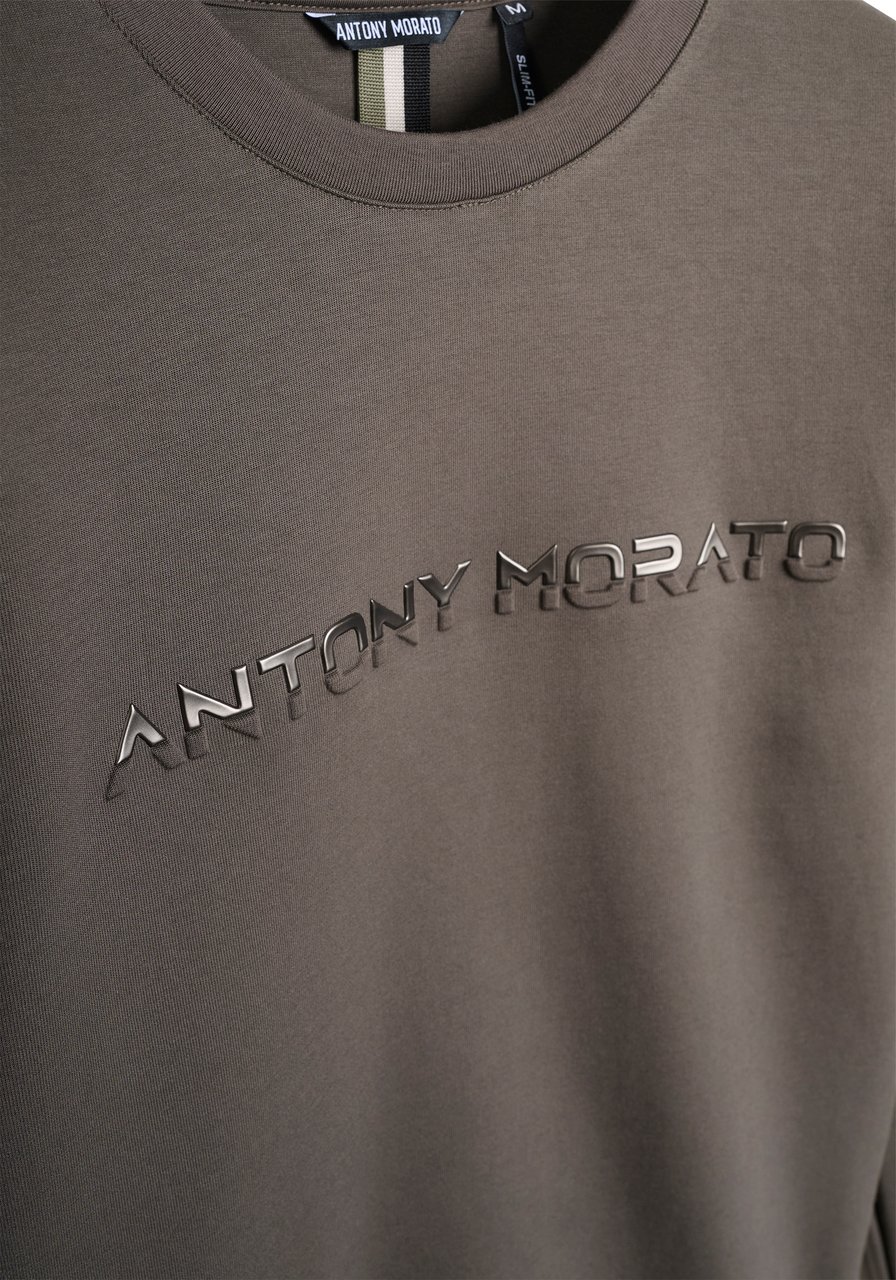 Antony Morato SWEATSHIRT SLIM FIT IN INTERLOCK COTTON BLEND FABRIC WITH LAMINATED FOAM AND EMBOSSED LOGO PRINT Groen