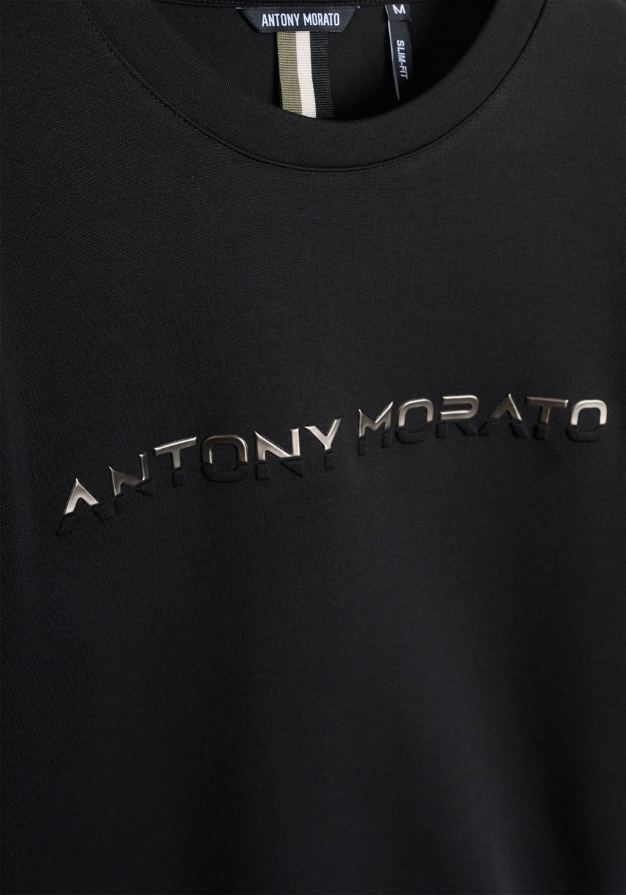 Antony Morato SWEATSHIRT SLIM FIT WITH  LAMINATED FOAM AND EMBOSSED LOGO PRINT Zwart