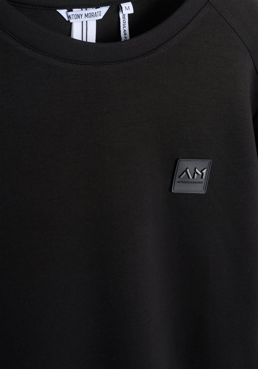 Antony Morato SWEATSHIRT REGULAR FIT IN STRETCH SCUBA VISCOSE BLEND FABRIC WITH LOGOED METAL BADGE ON RUBBER PATCH Zwart