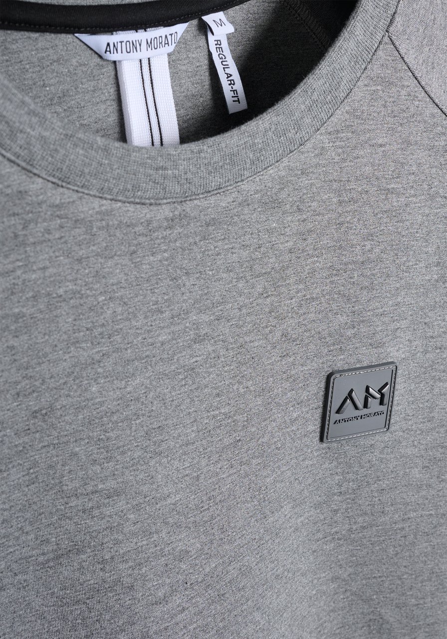 Antony Morato SWEATSHIRT REGULAR FIT IN STRETCH SCUBA VISCOSE BLEND FABRIC WITH LOGOED METAL BADGE ON RUBBER PATCH Grijs