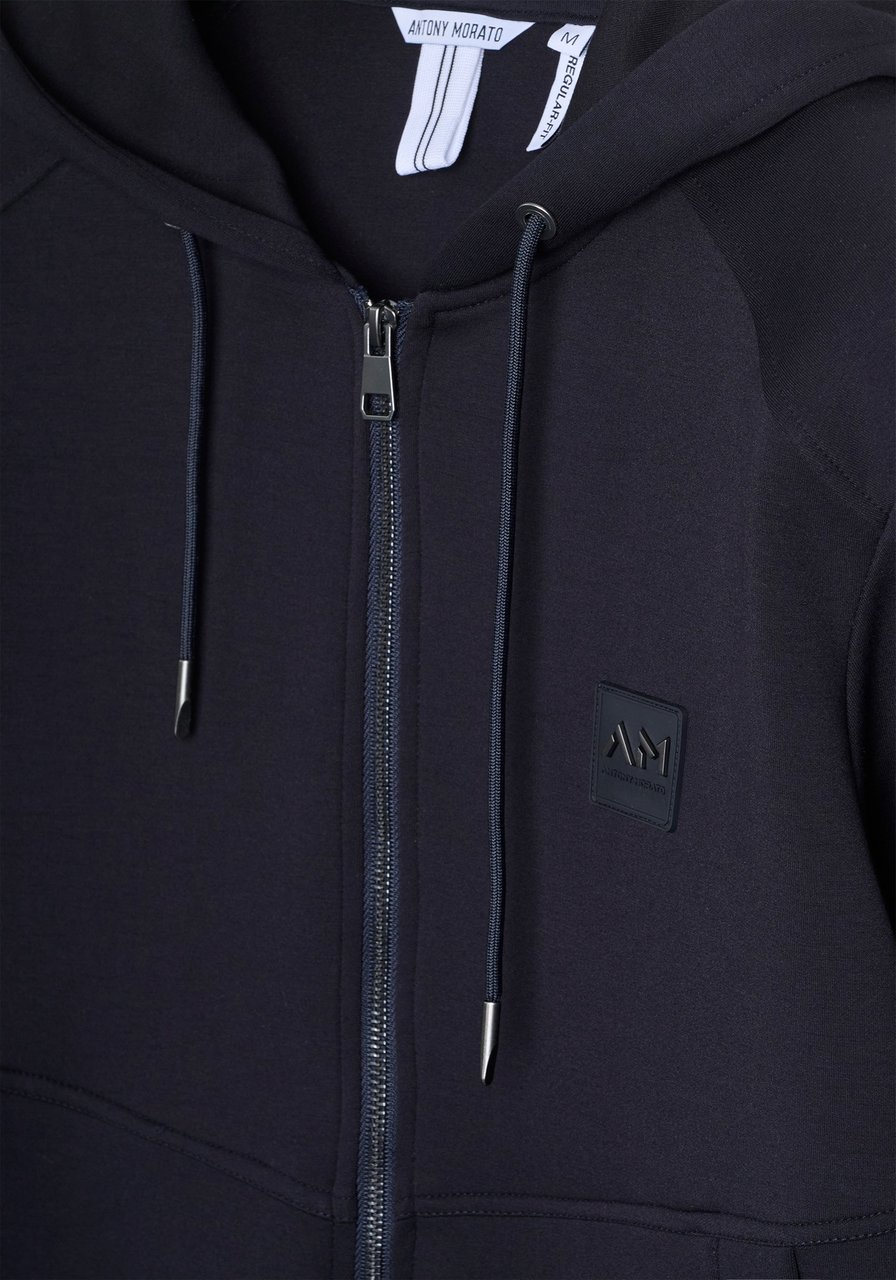 Antony Morato HOODIE REGULAR FIT  WITH LOGOED METAL BADGE ON RUBBER PATCH Blauw