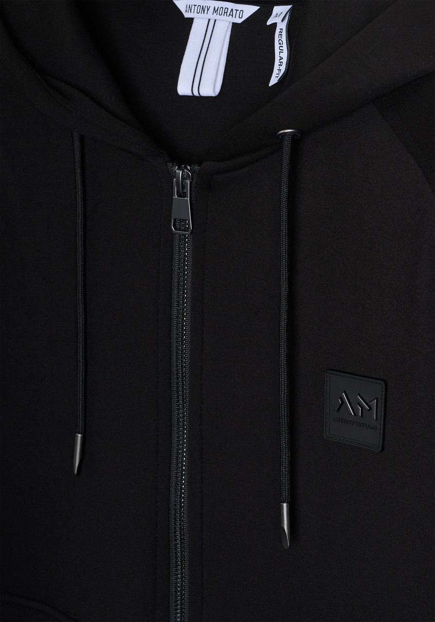 Antony Morato HOODIE REGULAR FIT WITH LOGOED METAL BADGE ON RUBBER PATCH Zwart