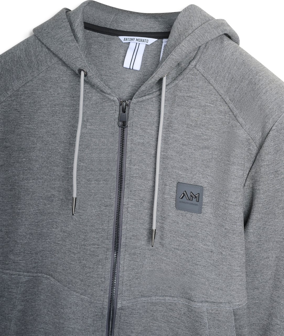 Antony Morato HOODIE REGULAR FIT  WITH LOGOED METAL BADGE ON RUBBER PATCH Grijs