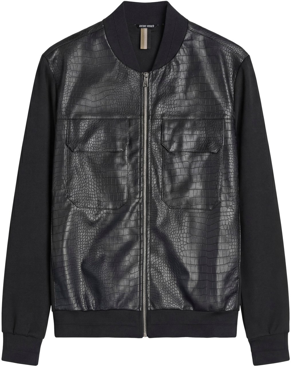 Antony Morato SWEATSHIRT SLIM FIT IN INTERLOCK WITH FRONT PANEL IN COCCO PRINT FAUX LEATHER Zwart