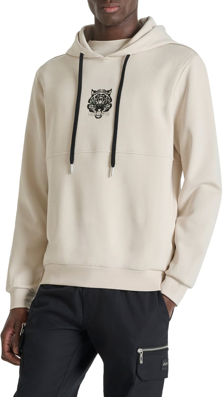 Antony Morato HOODIE RELAXED FIT IN INTERLOCK WITH  RUBBER INJECTION PRINT Beige