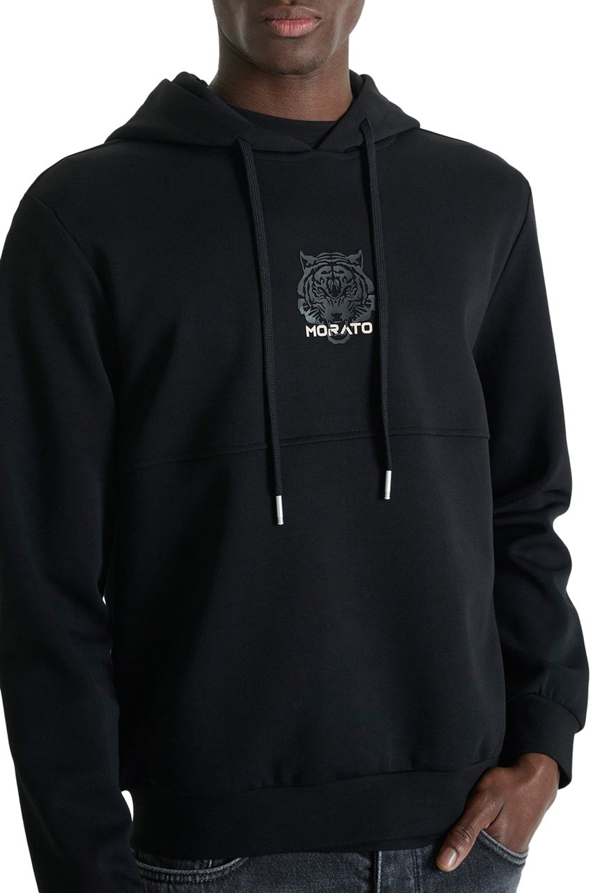 Antony Morato HOODIE RELAXED FIT IN INTERLOCK WITH  RUBBER INJECTION PRINT Zwart