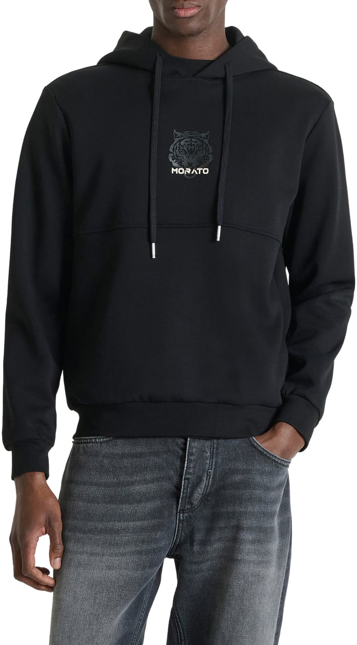 Antony Morato HOODIE RELAXED FIT IN INTERLOCK WITH  RUBBER INJECTION PRINT Zwart