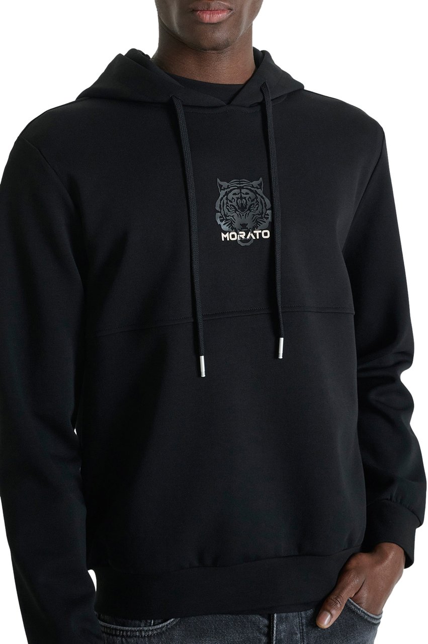 Antony Morato HOODIE RELAXED FIT IN INTERLOCK WITH RUBBER INJECTION PRINT Zwart