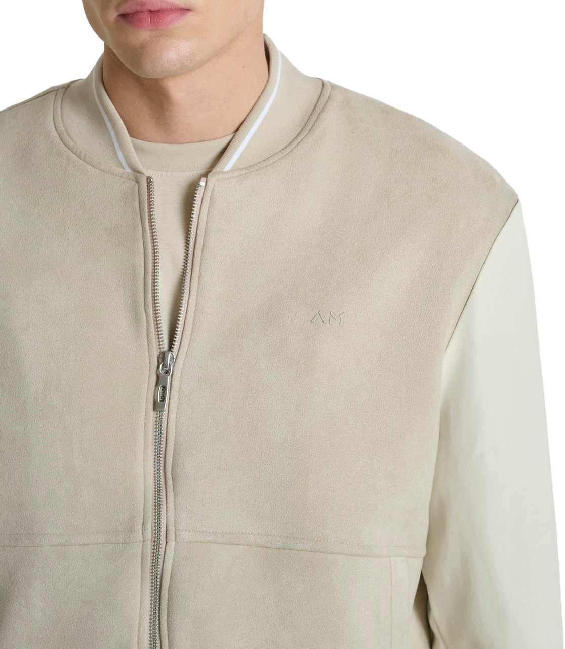 Antony Morato SWEATSHIRT REGULAR FIT IN STRETCH FAUX SUEDE WITH SLEEVES IN FAUX LEATHER AND PRINTED LOGO Beige