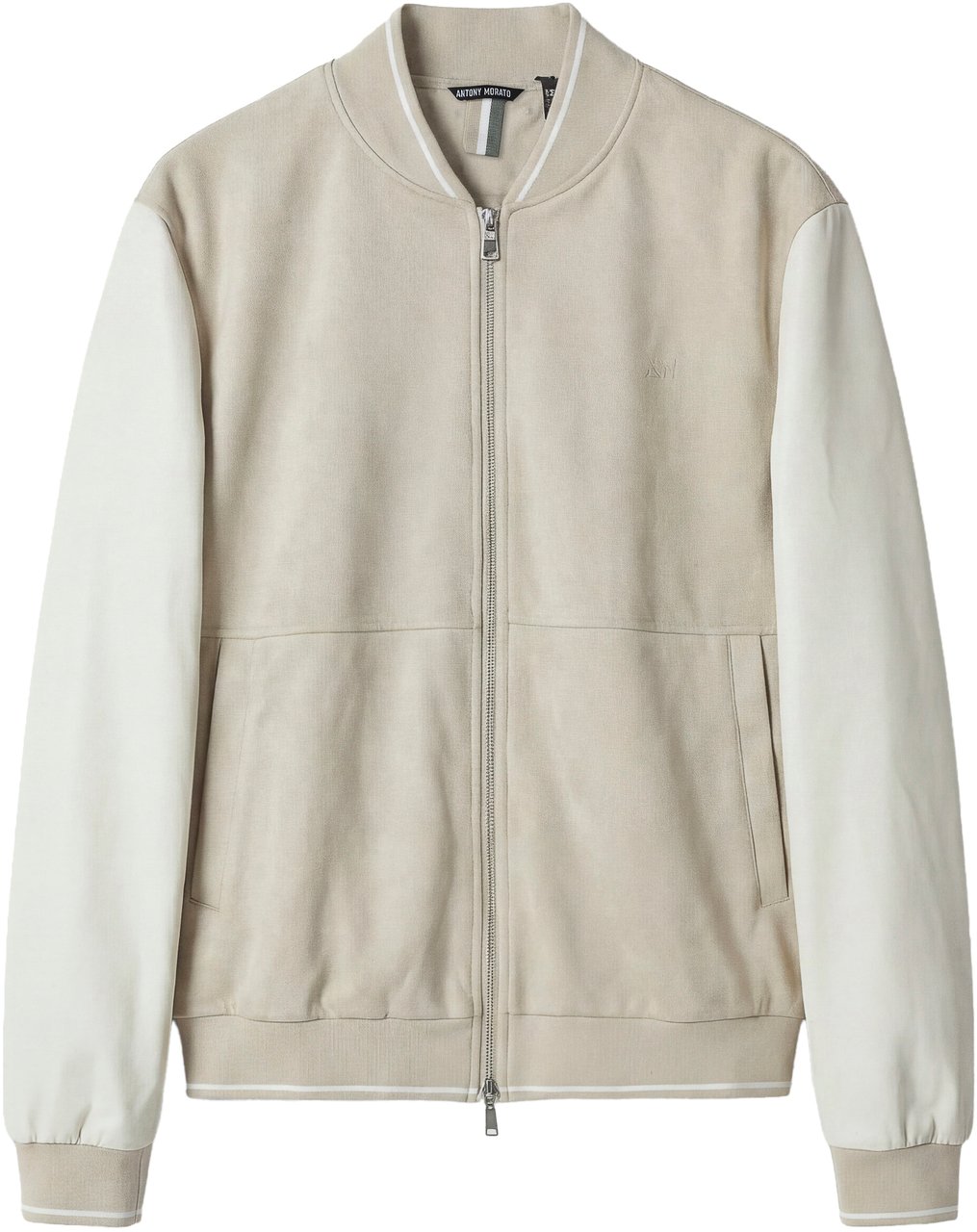 Antony Morato SWEATSHIRT REGULAR FIT IN STRETCH FAUX SUEDE WITH SLEEVES IN FAUX LEATHER AND PRINTED LOGO Beige