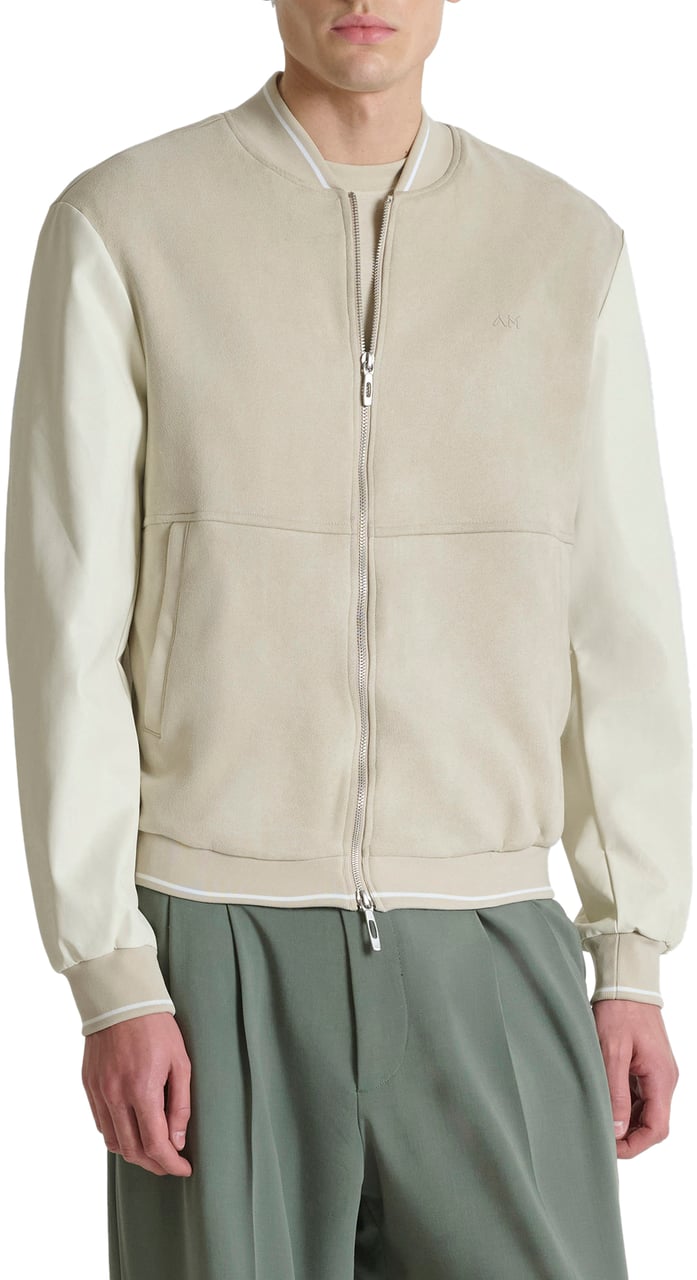 Antony Morato SWEATSHIRT REGULAR FIT IN STRETCH FAUX SUEDE WITH SLEEVES IN FAUX LEATHER AND PRINTED LOGO Beige